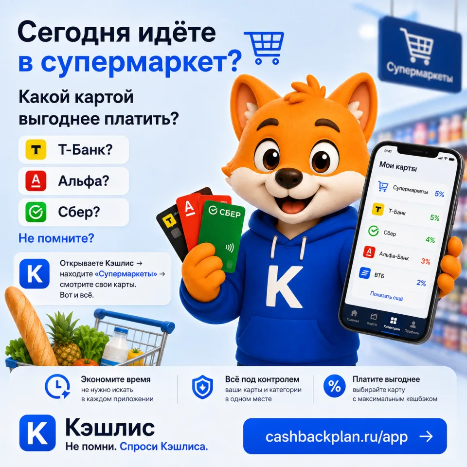 Кэшлис показывает категории кэшбека по картам перед покупкой в супермаркете